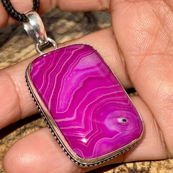 Pink Botswana Lace Agate Pendant 2” - Picture 7 of 14